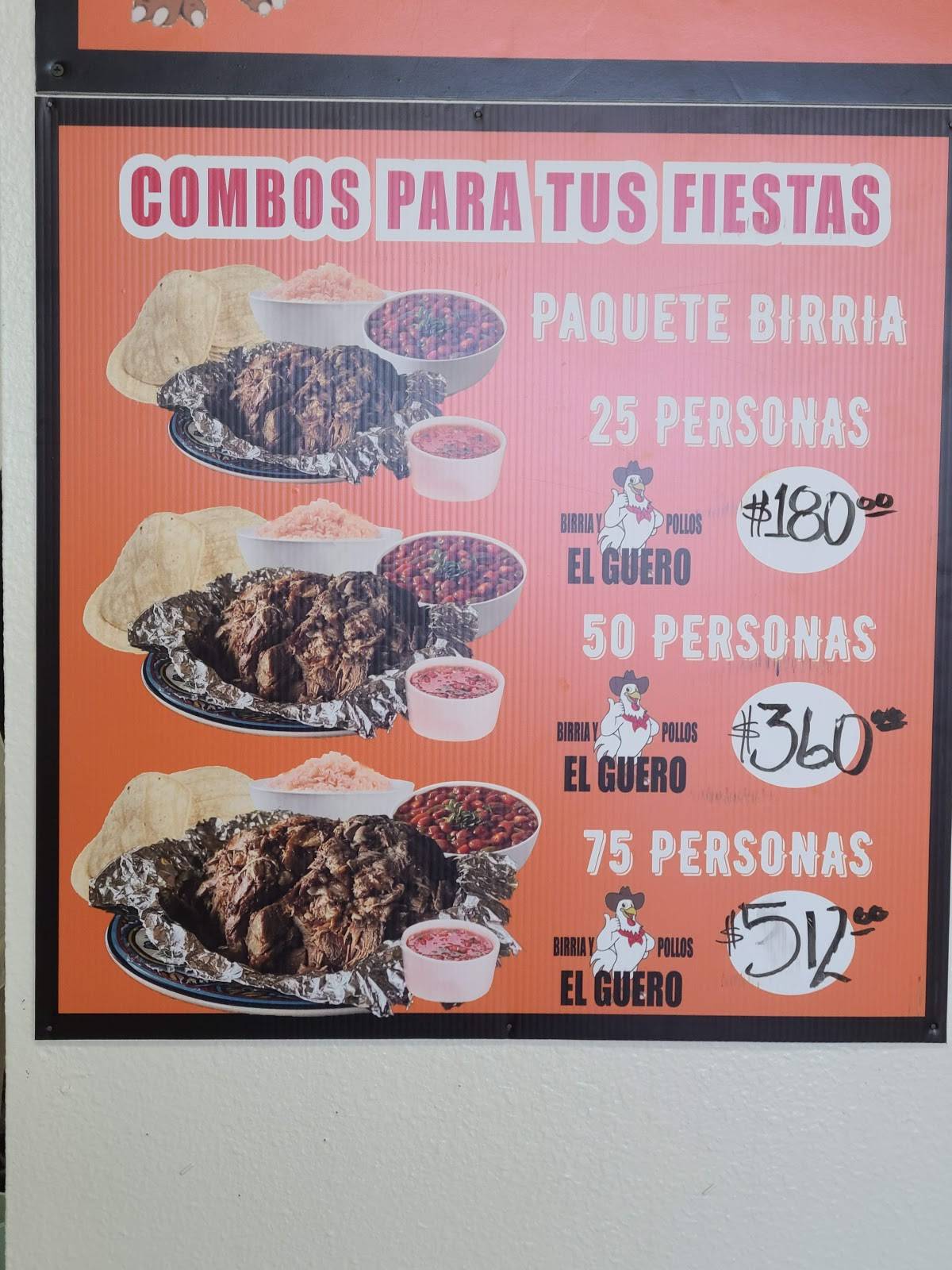 Menu at Birria Y Pollos El Guero BBQ, Porterville