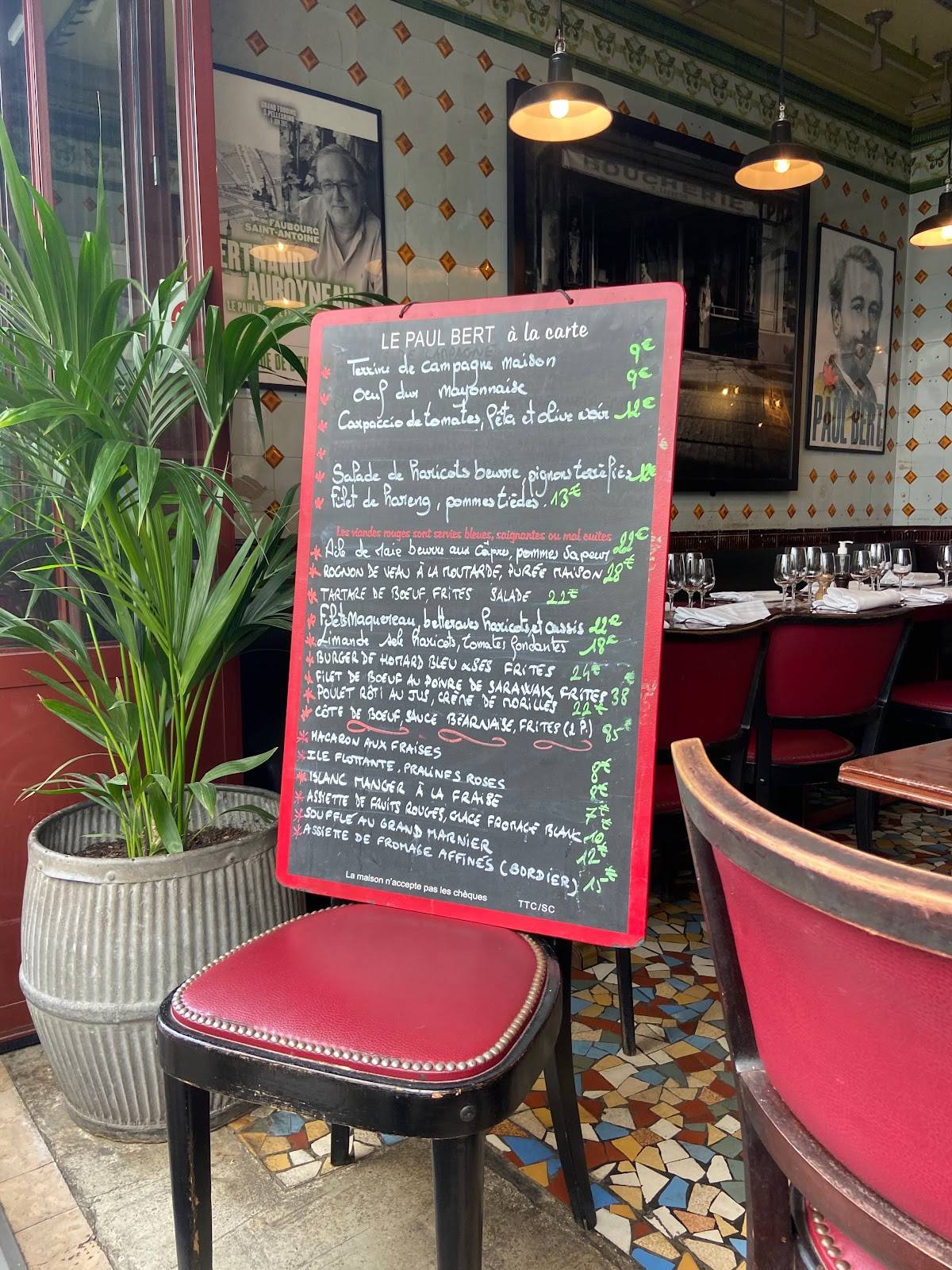 Menu at Bistrot Paul Bert restaurant, Paris