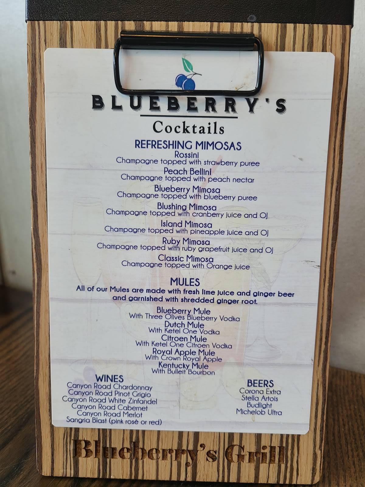 Menu at Blueberry's Grill restaurant, Myrtle Beach, N Kings Hwy 140