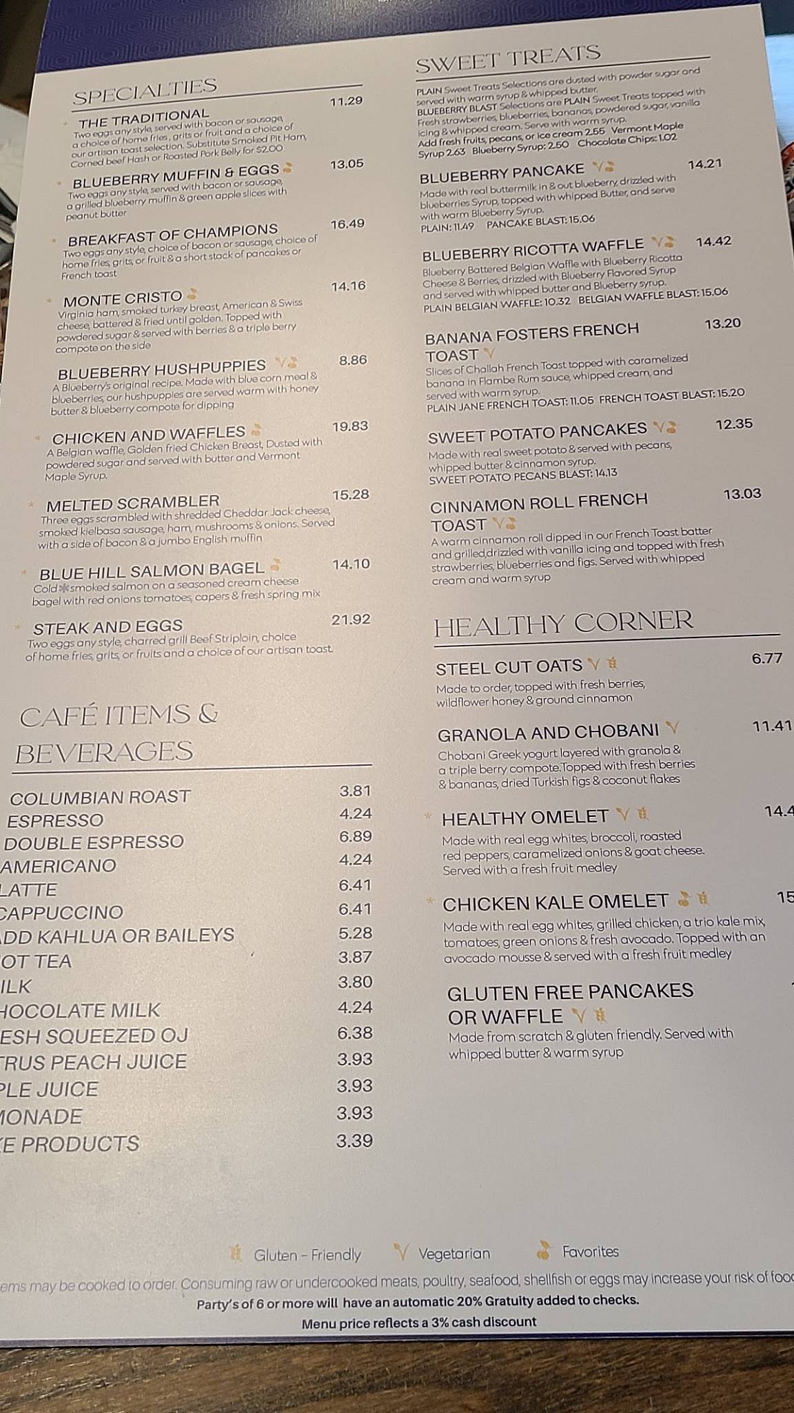 Menu at Blueberry's Grill restaurant, Myrtle Beach, N Kings Hwy 140