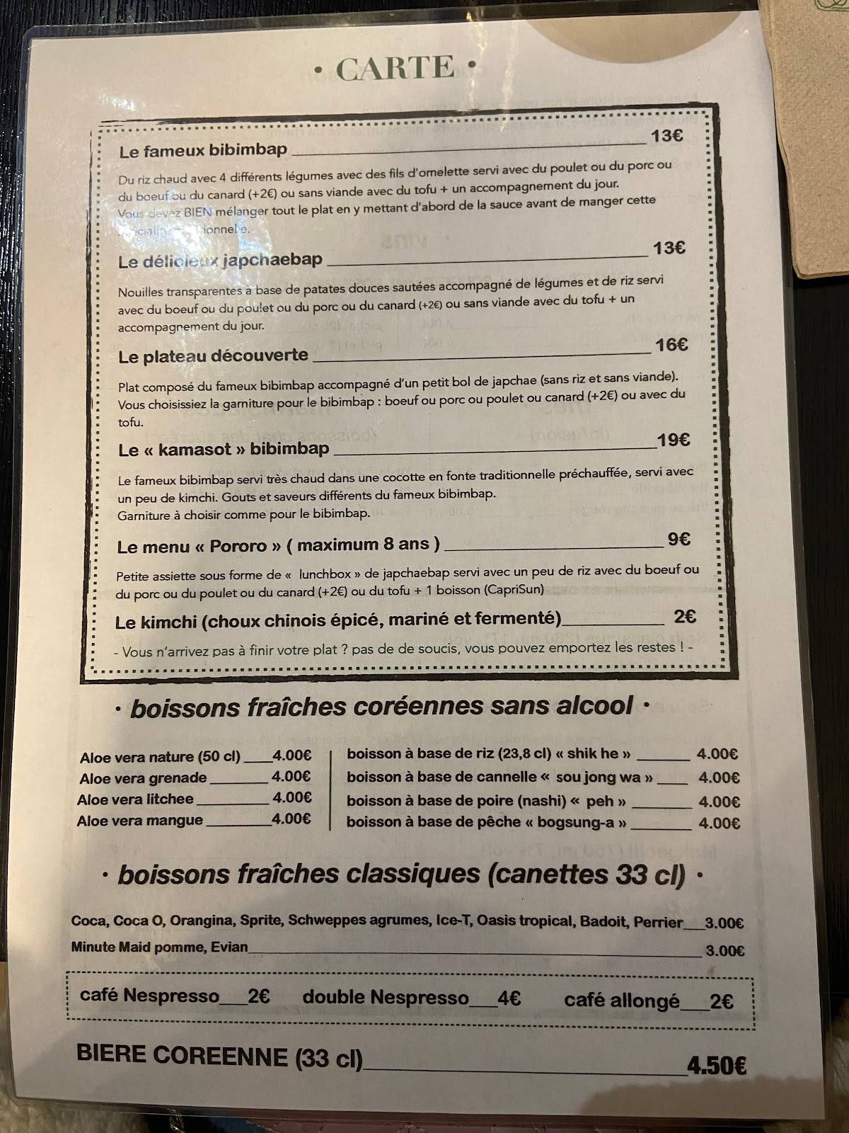 Menu at Boli Café, Toulouse