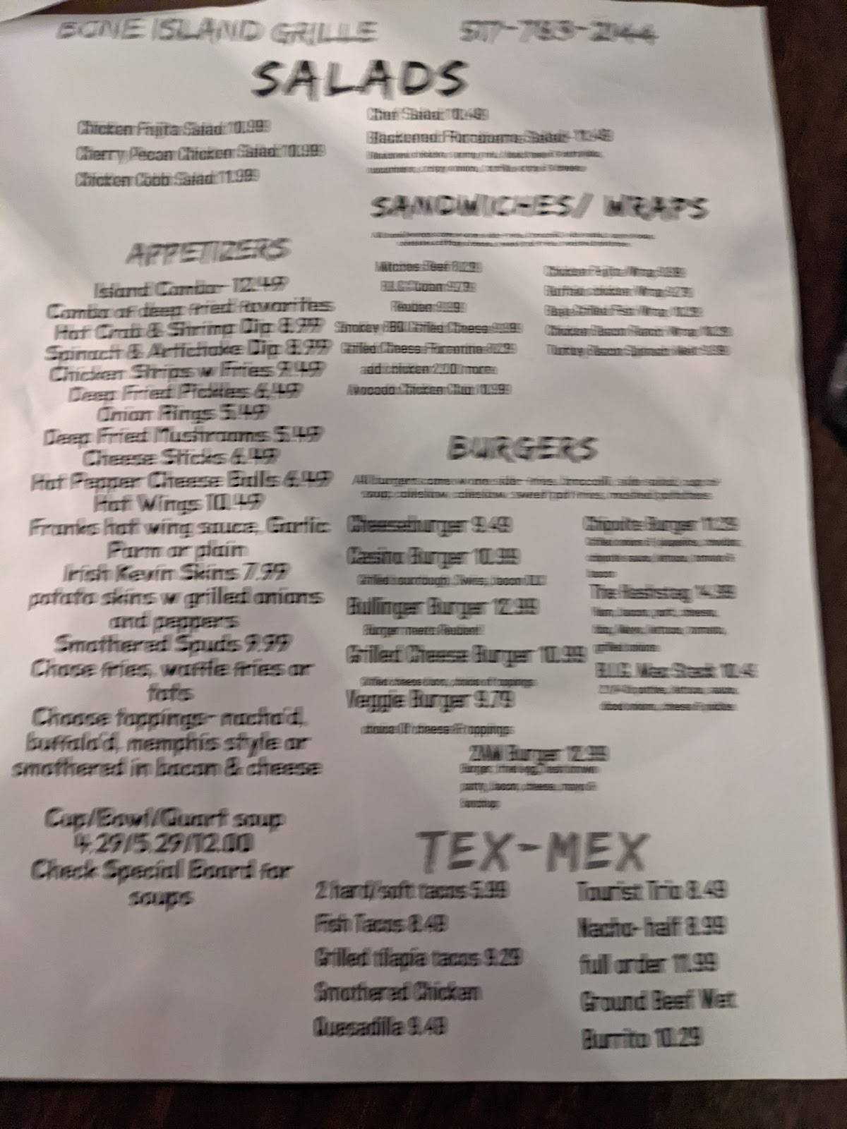 Menu at Bone Island Grille pub & bar, Jackson