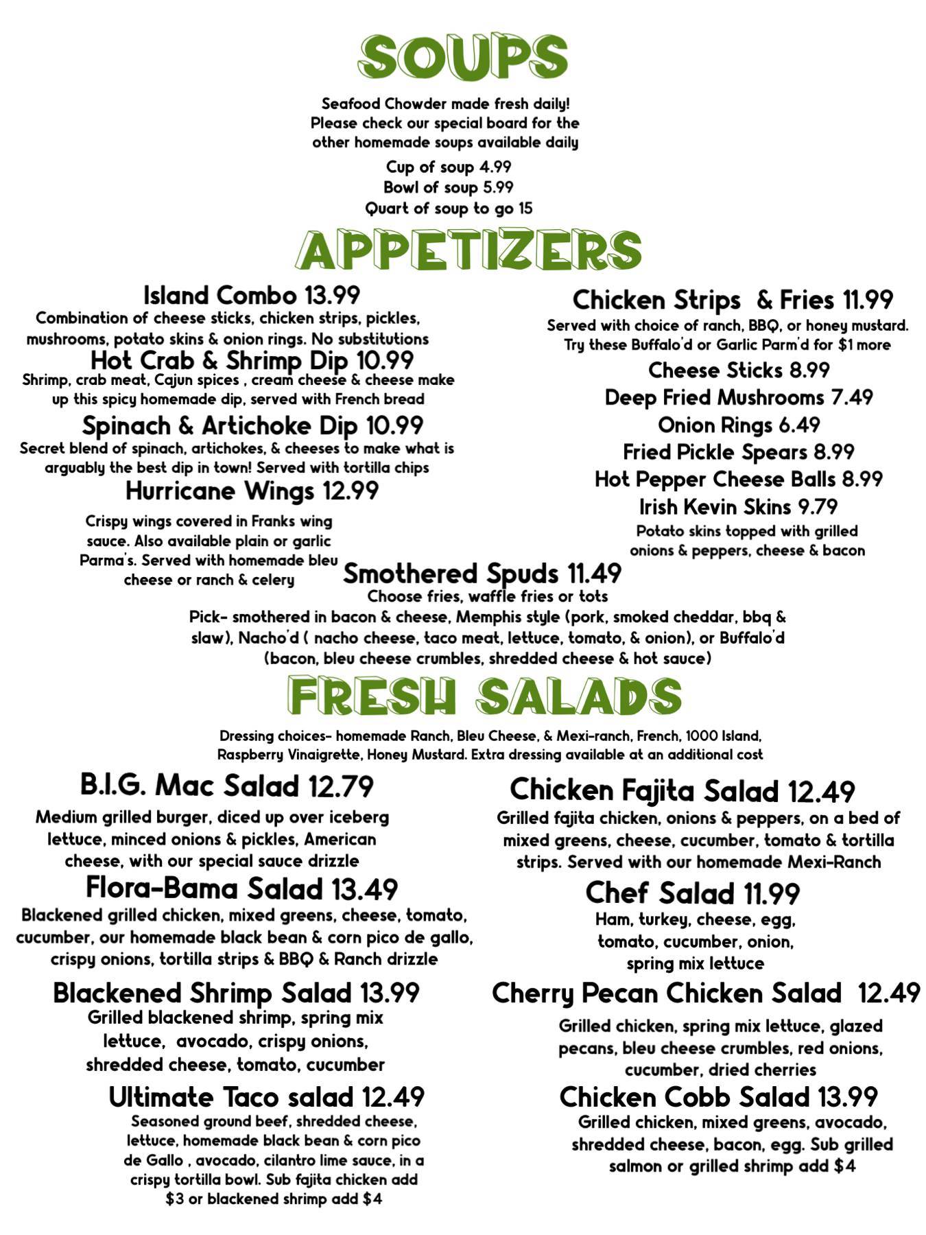 Menu at Bone Island Grille pub & bar, Jackson