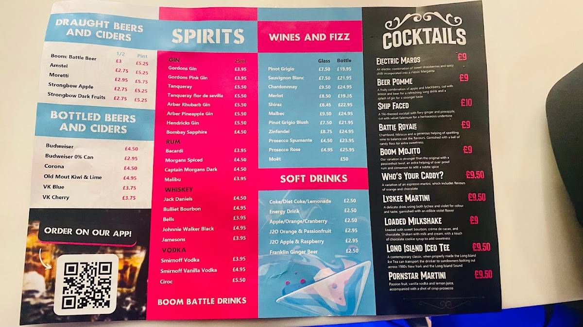 Menu at Boom Battle Bar The O2, London