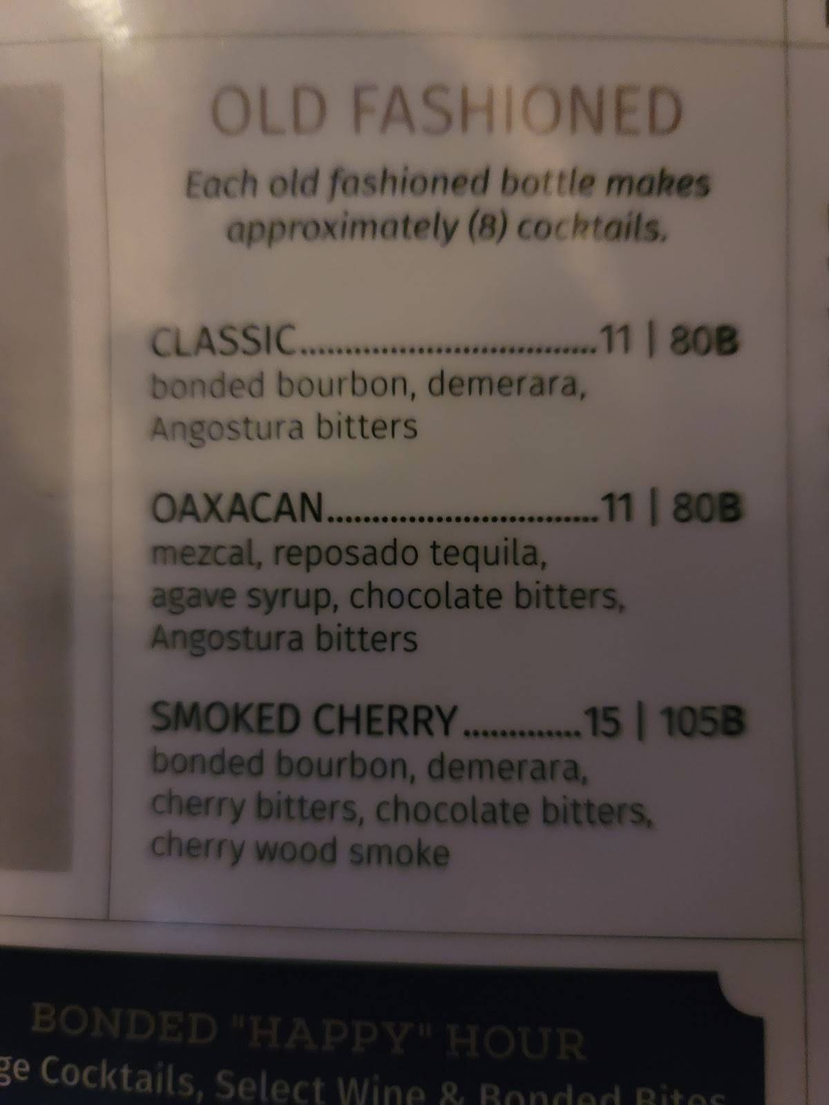 Menu at Bottled in Bond Cocktail Parlour & Kitchen pub & bar, Frisco