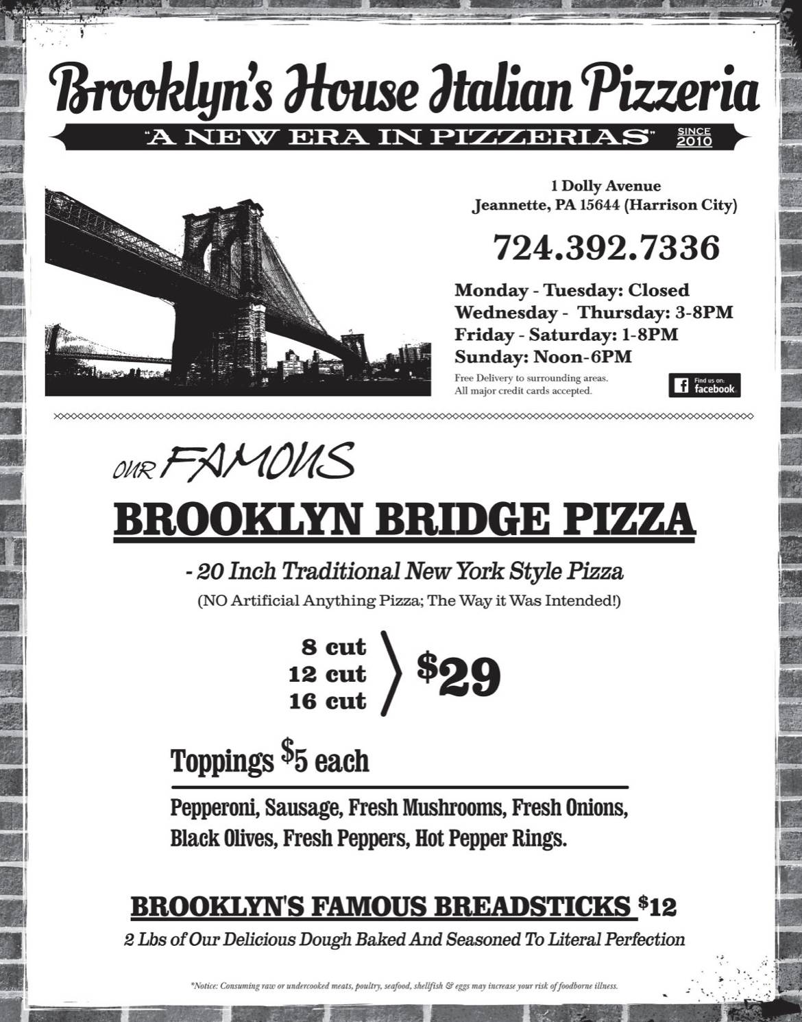 Menu at Brooklyns Lobster Shack At Bostons Harbor & Cape pizzeria