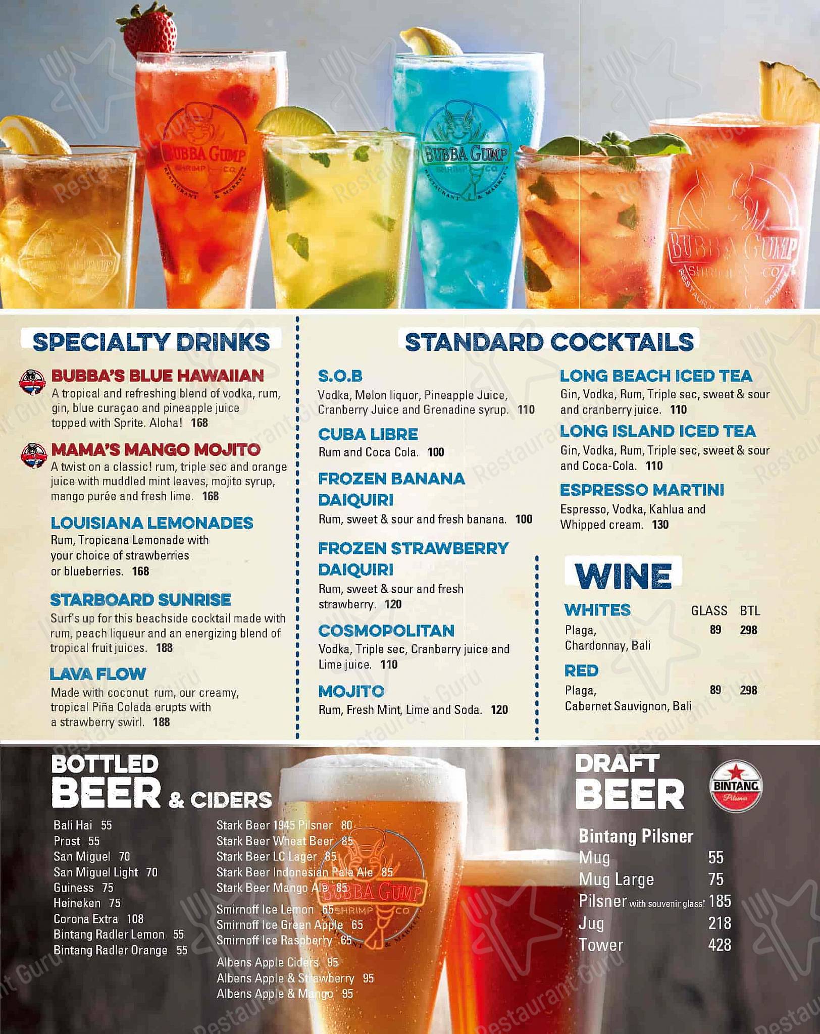 Menu at Bubba Gump restaurant, Kuta Selatan