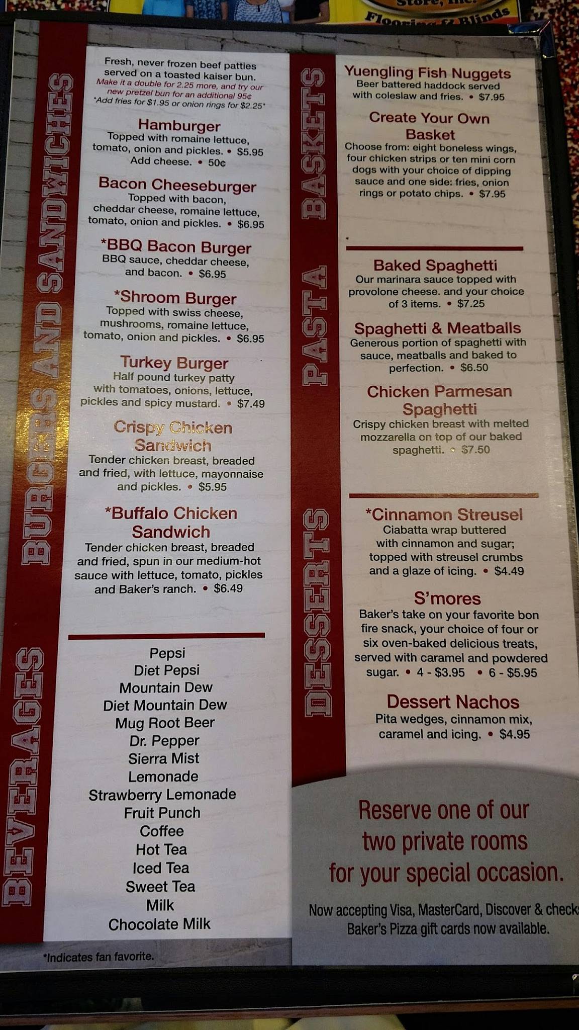 Menu at Baker's Pizza Sports Shack pub & bar, Bucyrus