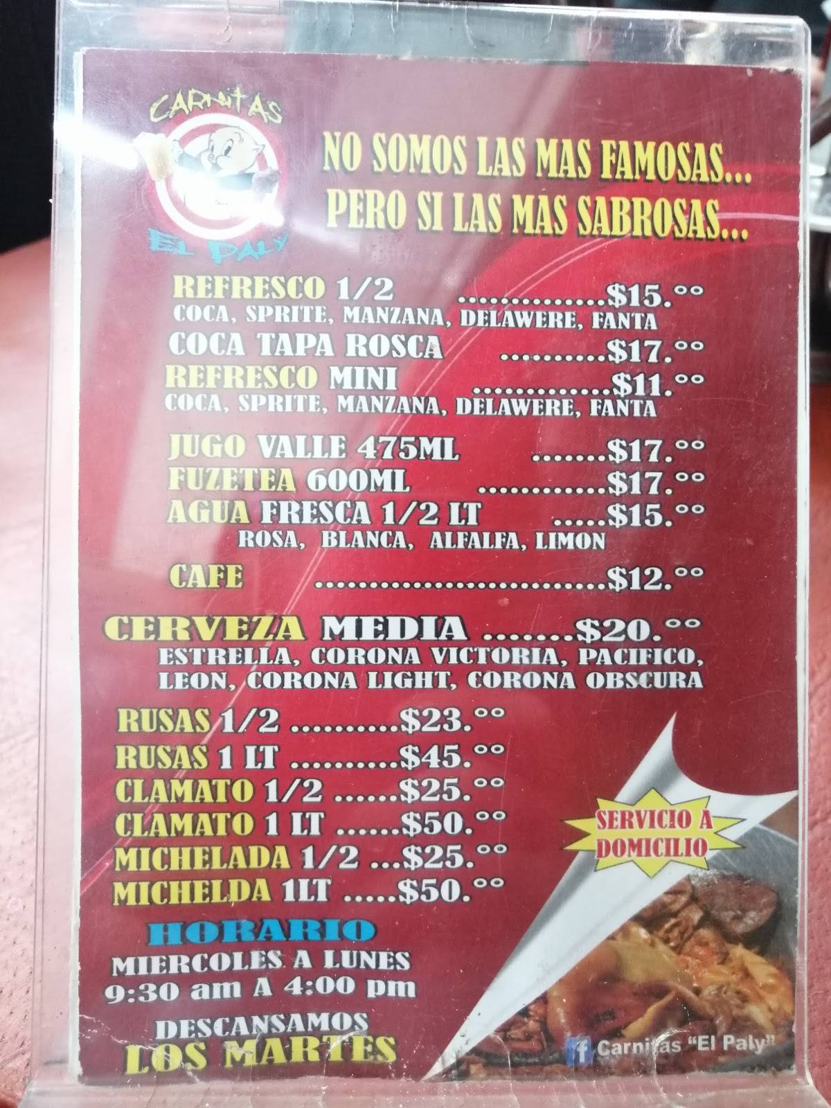 Carta Del Restaurante Carnitas El Paly Zapopan Av Tabachines