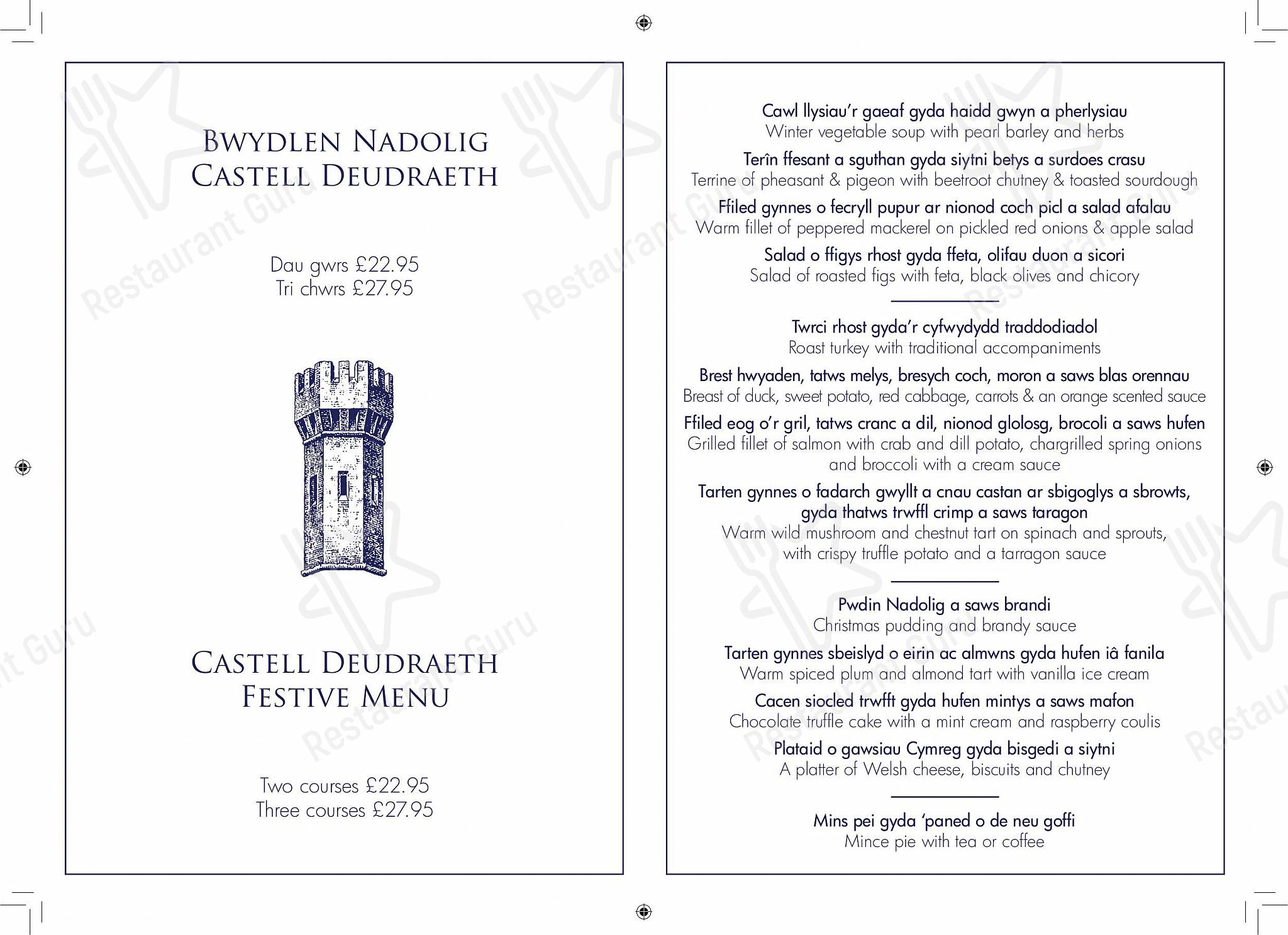 Menu at Castell Deudraeth, Portmeirion