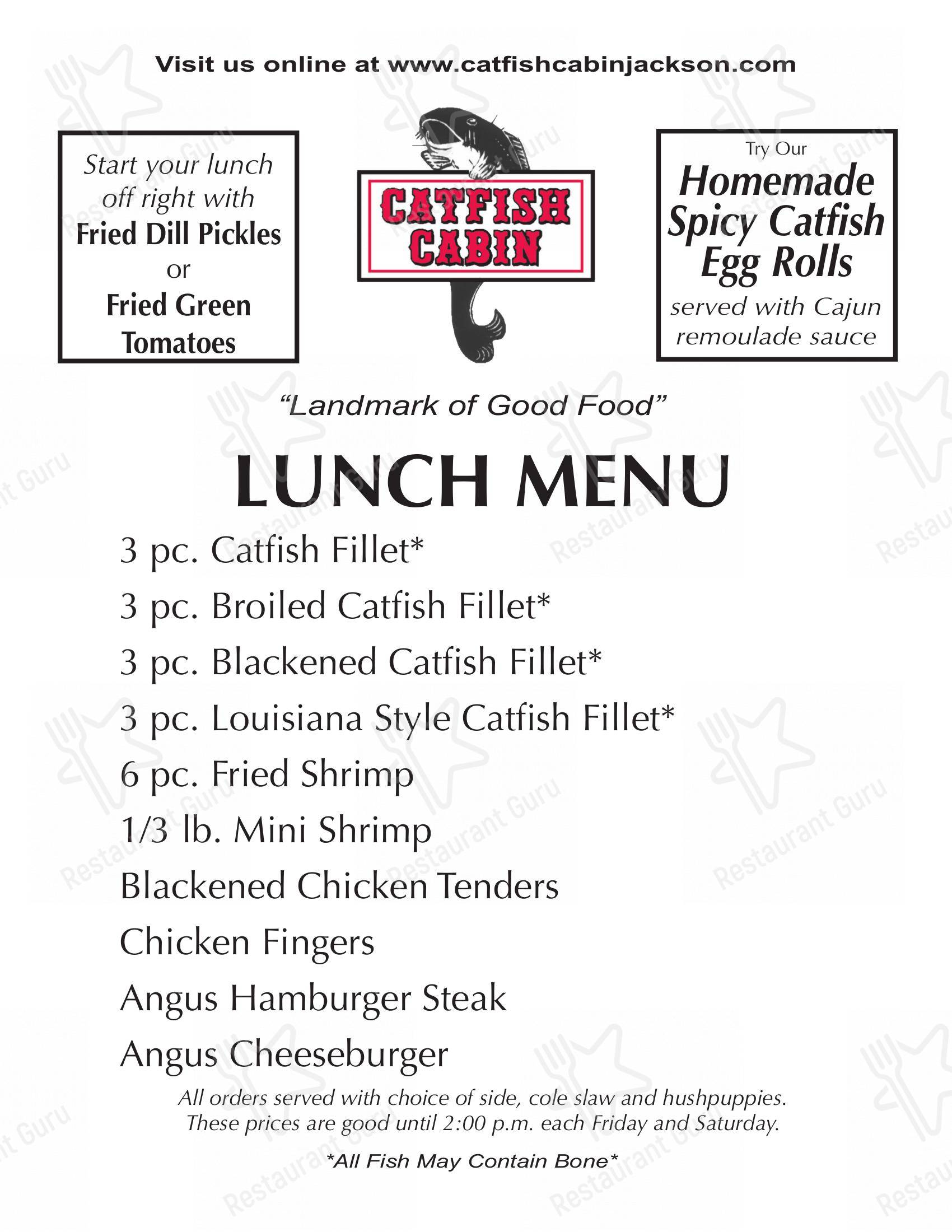 Menu at Catfish Cabin restaurant, Jackson, S Highland Ave