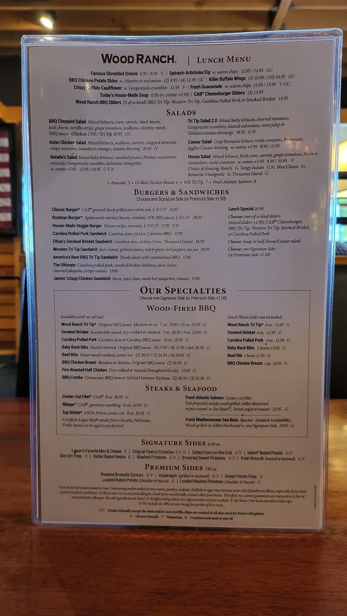 Menu at Wood Ranch BBQ, Cerritos