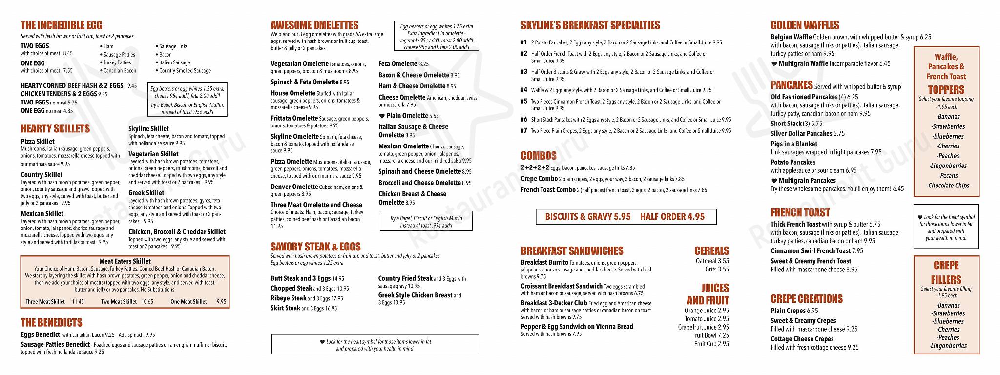 Menu at Skyline Restaurant, Chicago Heights