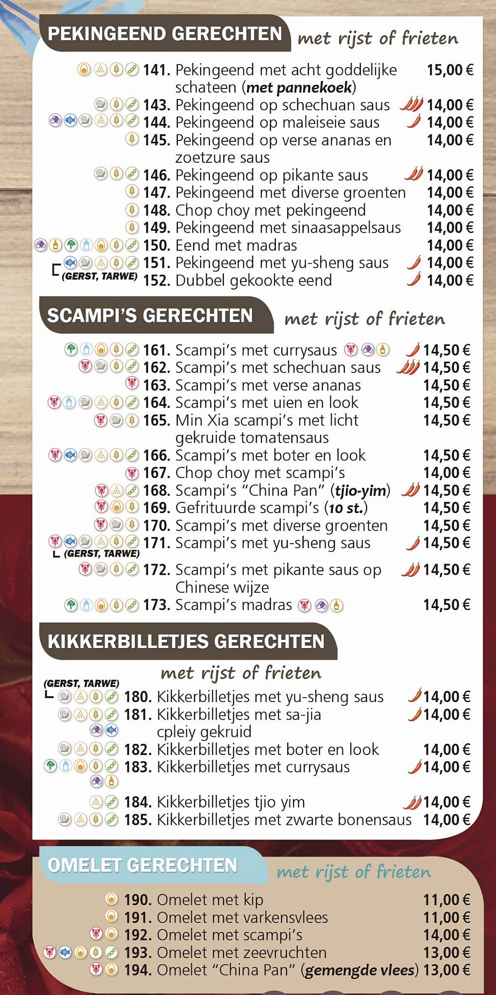 Menu at China Pan, Lubbeek, Staatsbaan 156