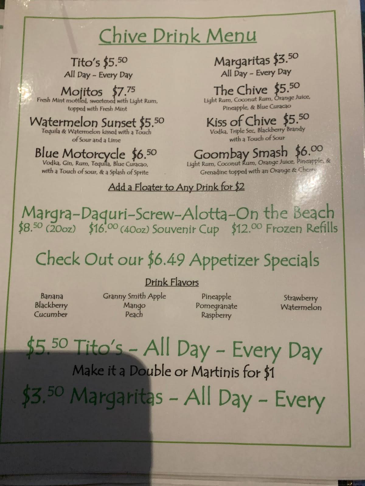 Menu at Chive restaurant, Vero Beach, 390 21st St 104