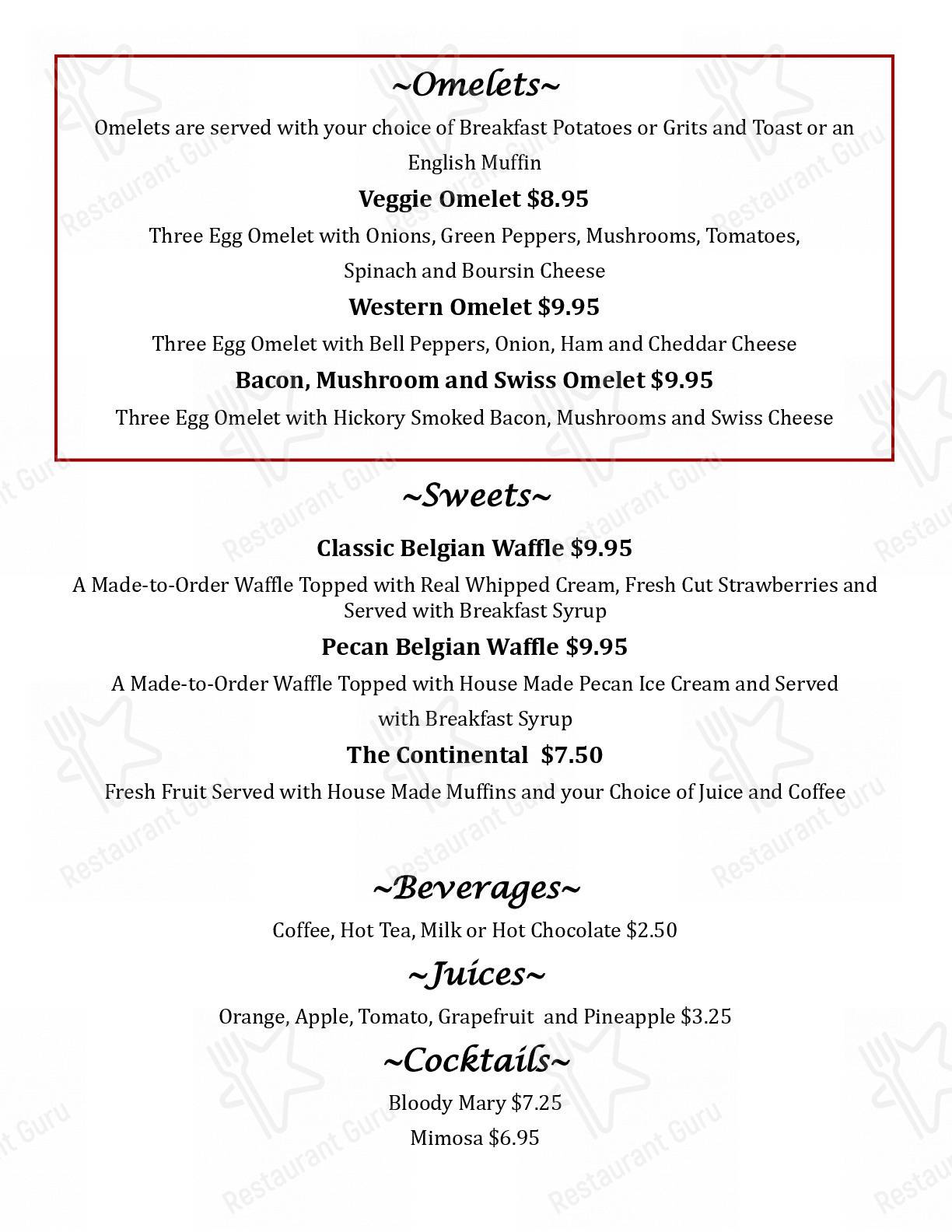 Menu at Circa ‘31 restaurant, Luray
