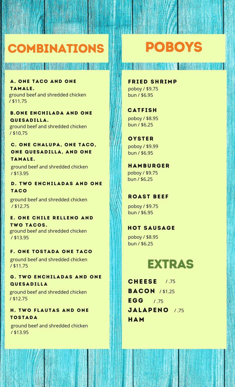 Menu at CoCo's Mexican Grill restaurant, Raceland