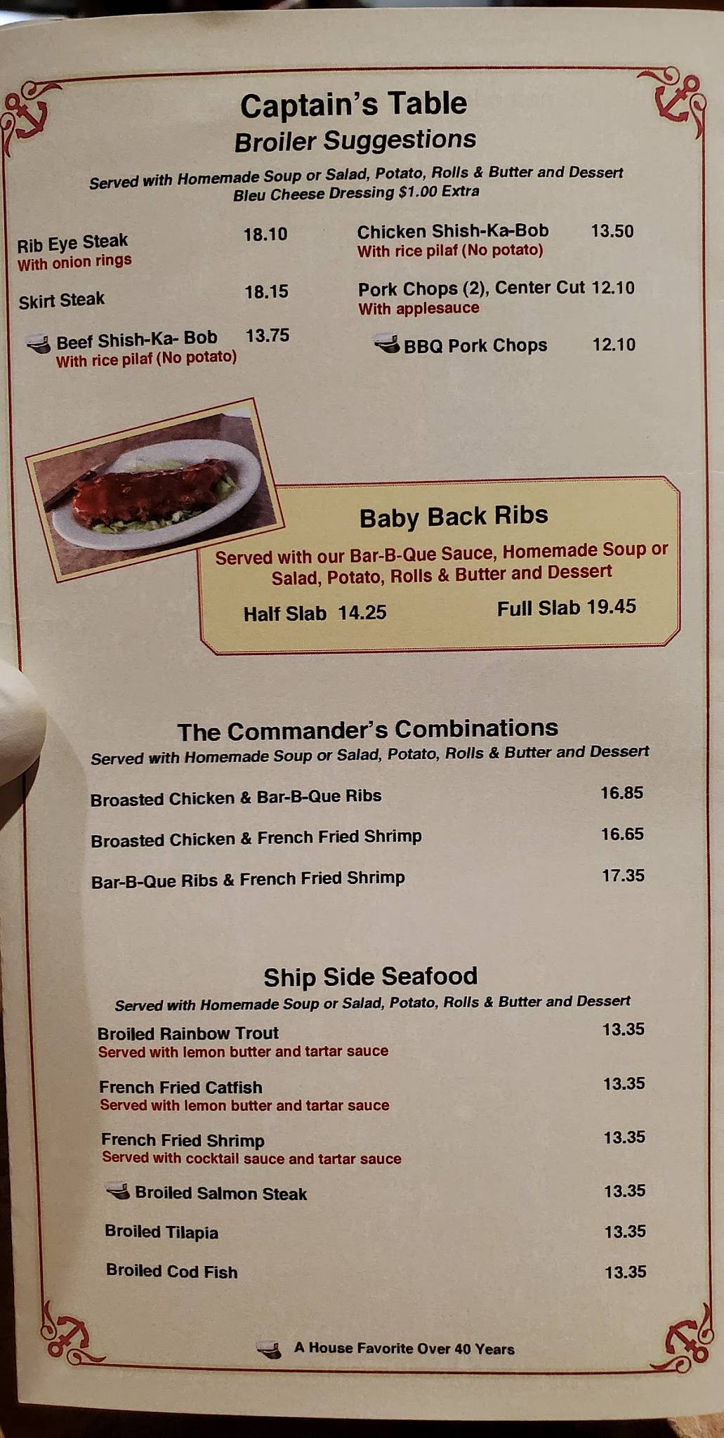 Menu at Commander Restaurant, Munster