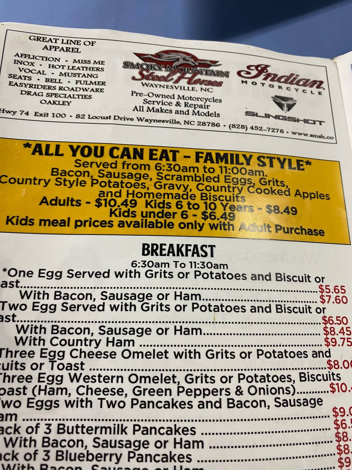 Menu at Country Vittles Family Style Restaurant, Maggie Valley