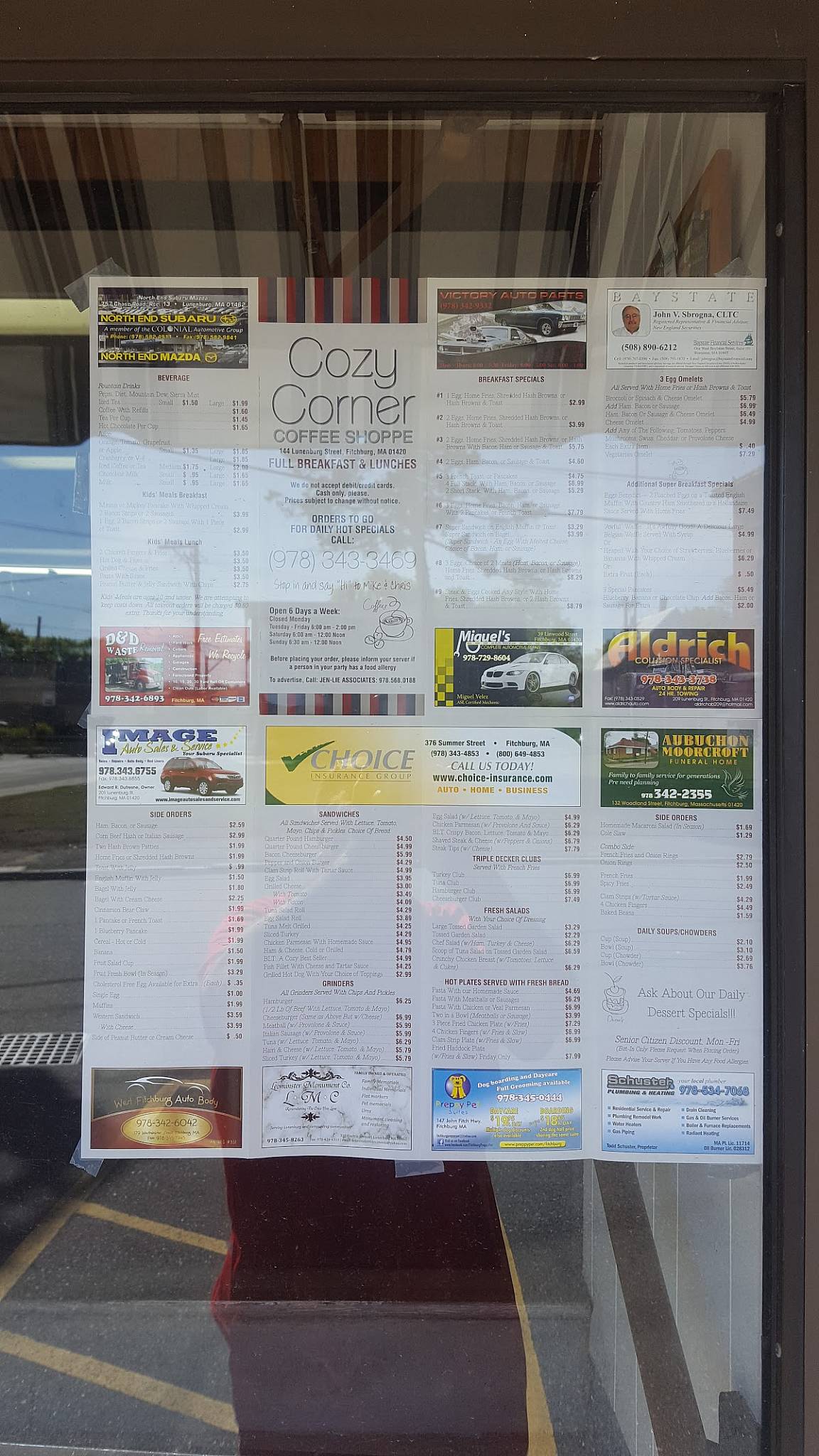 Menu at Cozy Corner Coffee Shoppe cafe, Fitchburg