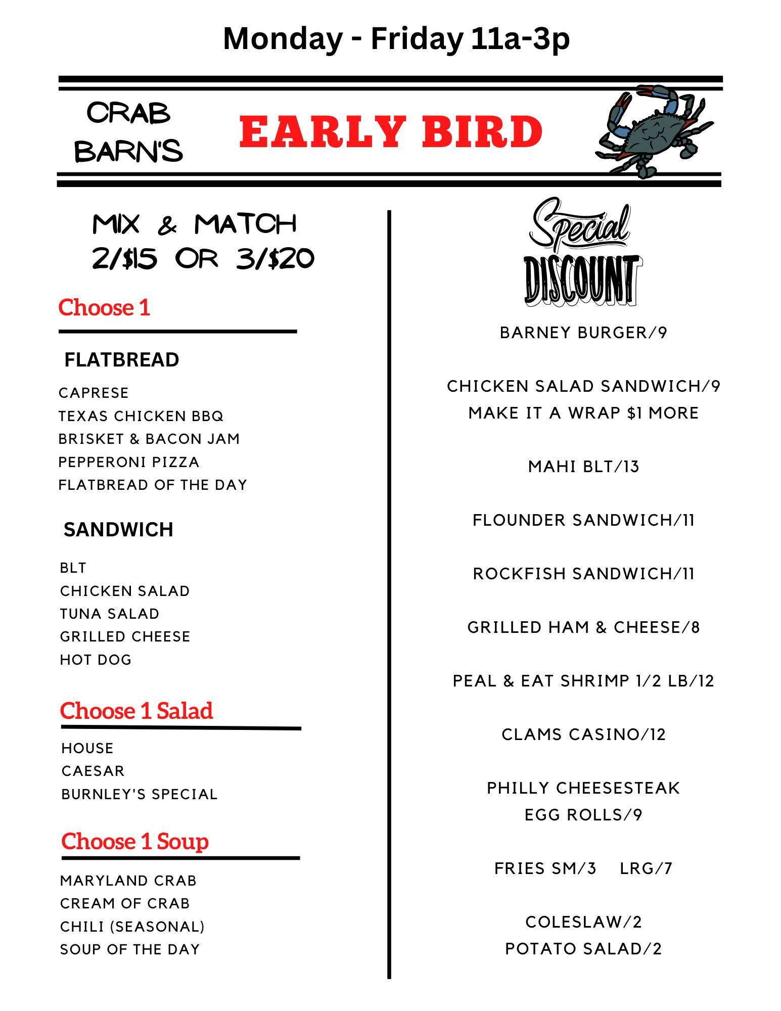 Menu at Crab Barn Restaurant and Lounge, Long Neck, Long Neck Rd