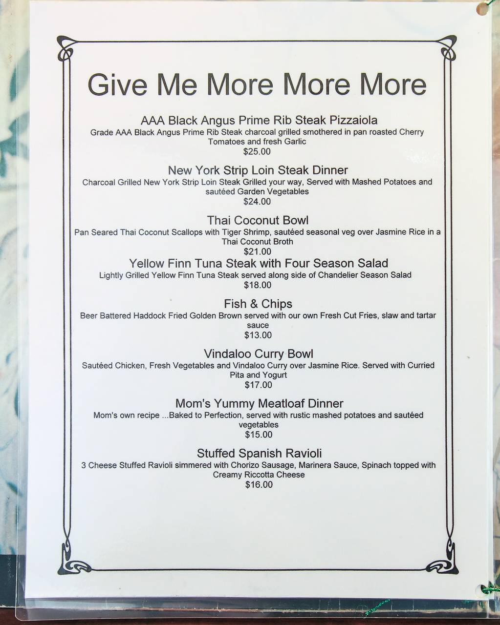 Menu at Crystal Chandelier Cafe Etc., Fort Erie