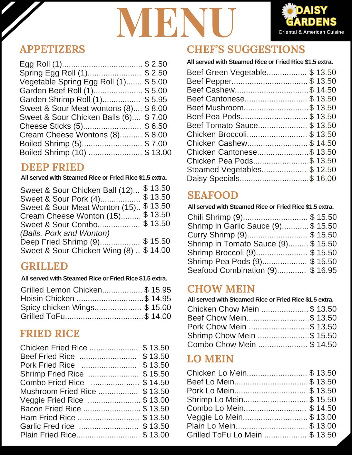 Menu at Daisy Gardens restaurant, Warroad, 115 Wabasha Ave NE
