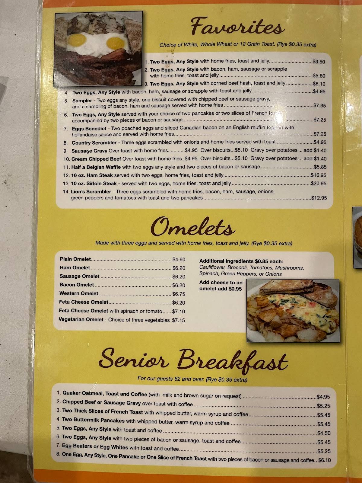 Menu at Lion's Pride Restaurant, Red Lion