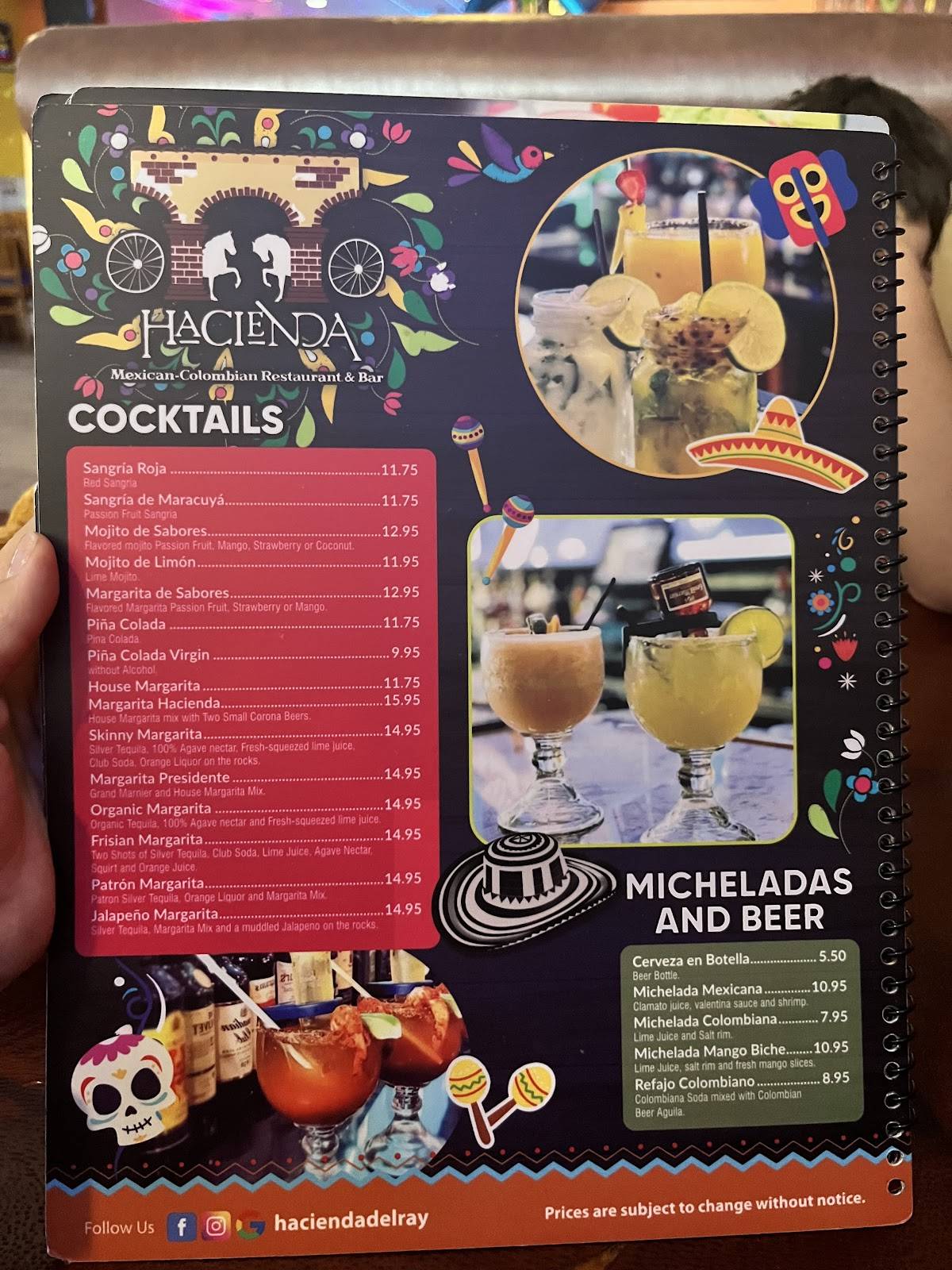 Hacienda Mexican Colombian Restaurant And Bar Menu