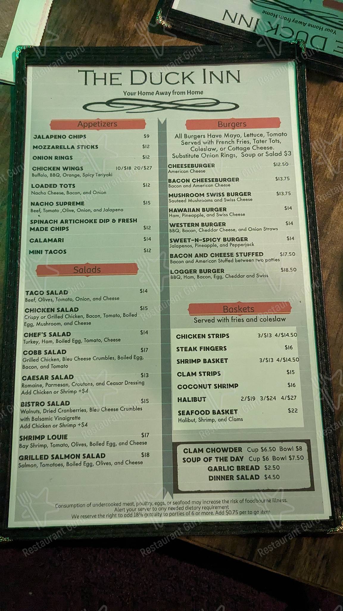 Menu at Duck Inn pub & bar, Skamokawa, WA4