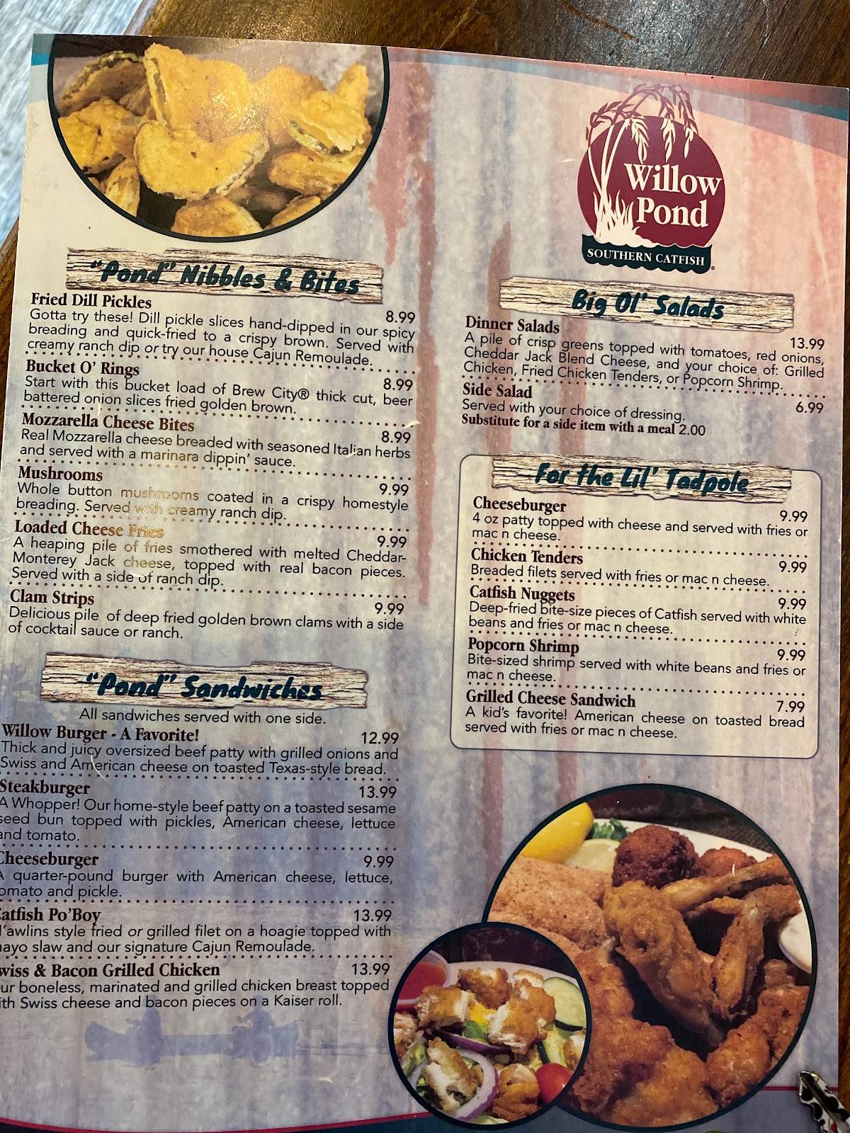 Menu at Willow Pond Catfish Restaurant, Eddyville
