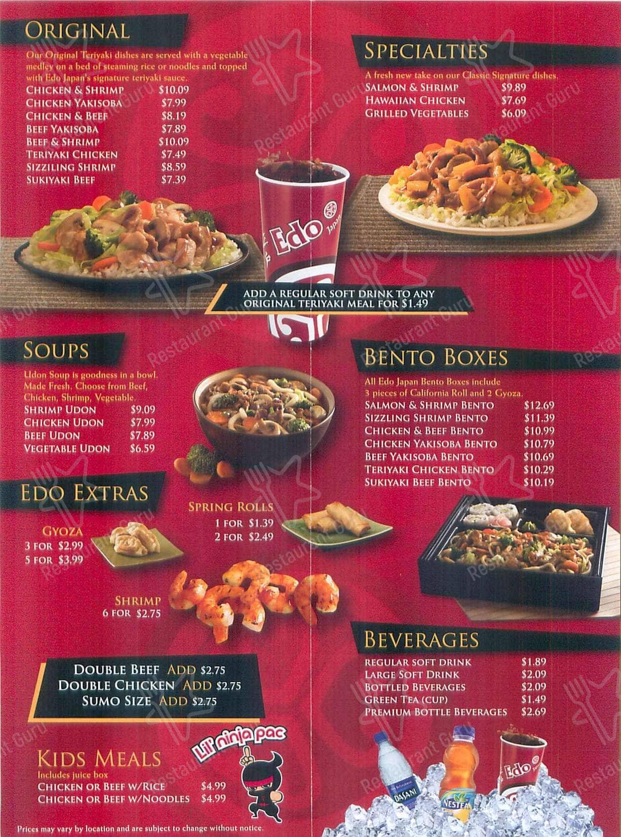 Menu at Edo Japan fast food, Calgary, 20 Crowfoot Crescent NW #100A