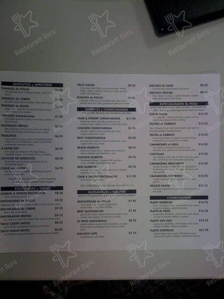 El Paso Cafe menu