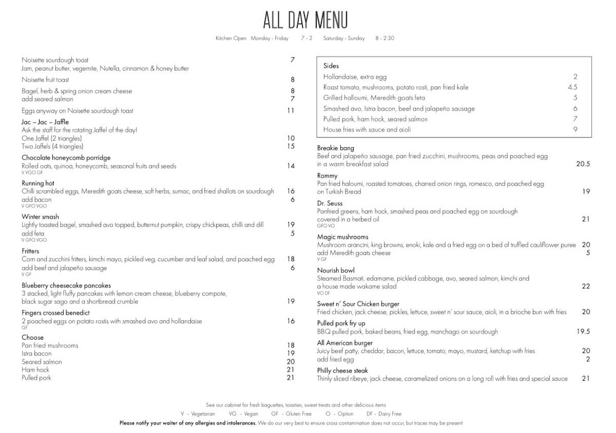 Menu at Fingers Crossed Cafe, Ringwood