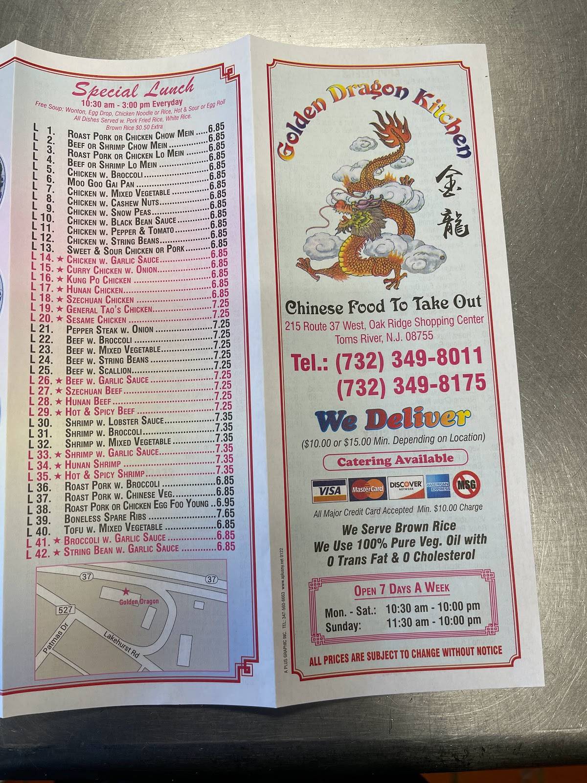 Menu at Golden Dragon Kitchen restaurant, Toms River