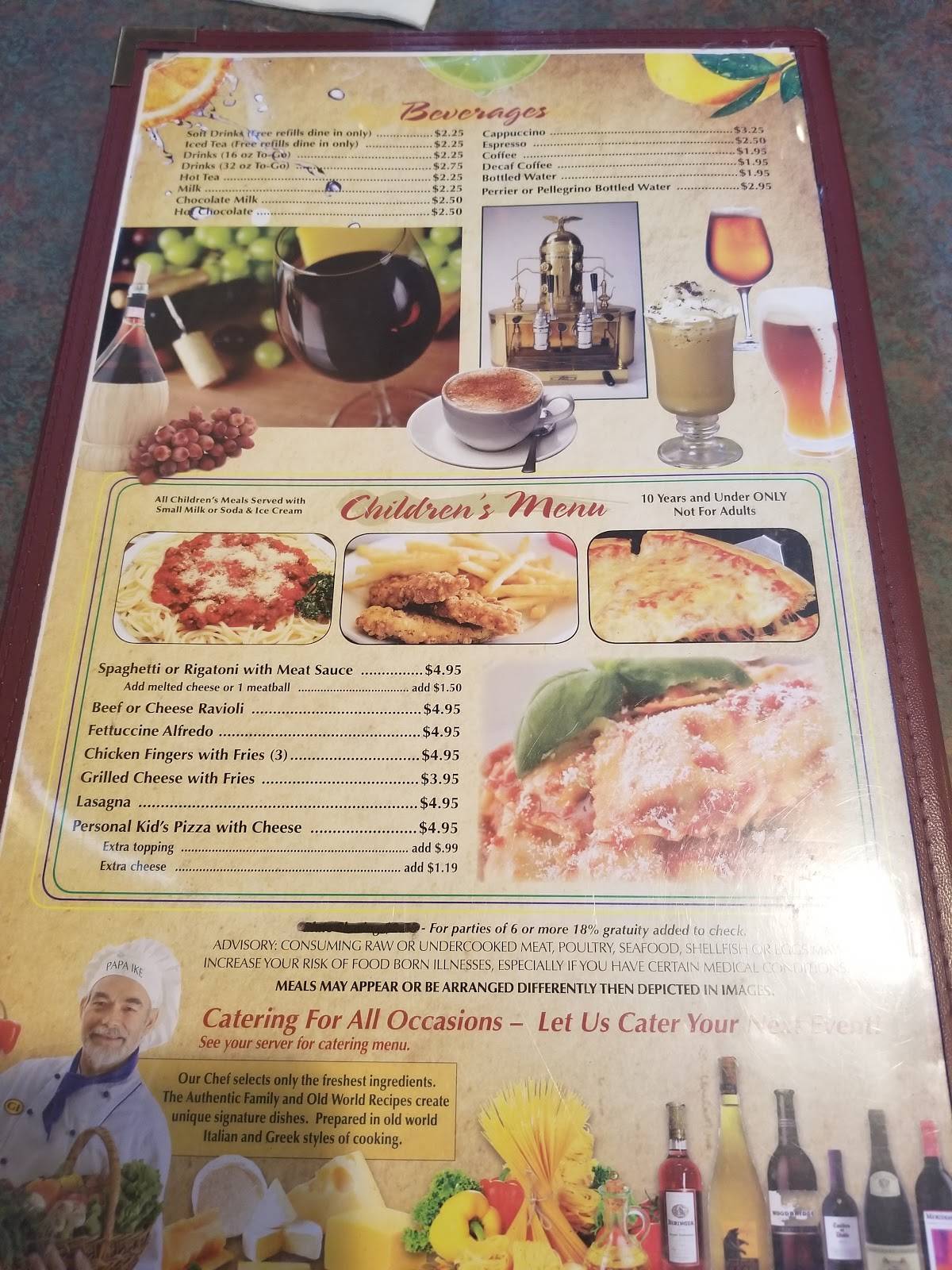 Menu at Dina's Family Italian Restaurant, Woodstock