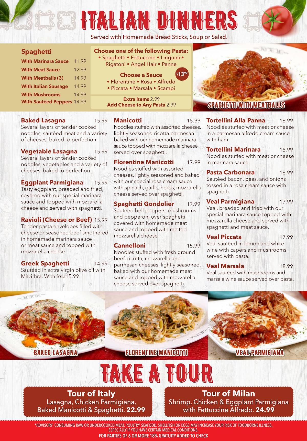 Menu at Dina's Family Italian Restaurant, Woodstock