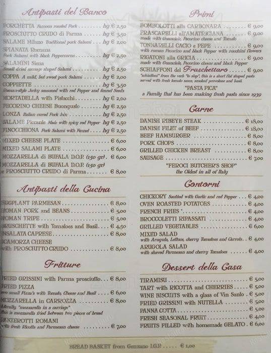 I Fraschettari menu