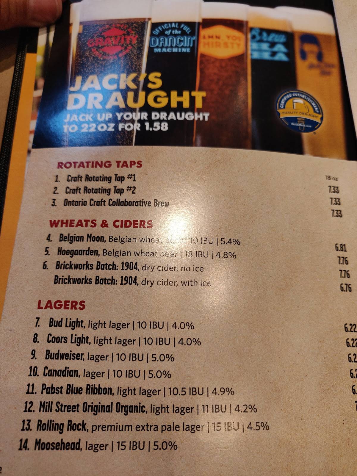 Menu At Jack Astor S Bar Grill St Catharines St Catharines