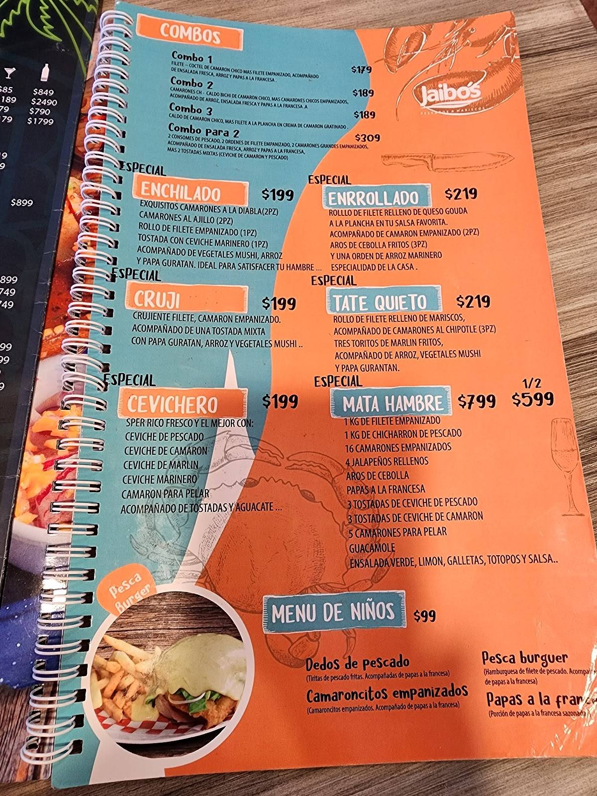 Carta del restaurante Jaibo's, Saltillo, Calle Emilio Carranza 112