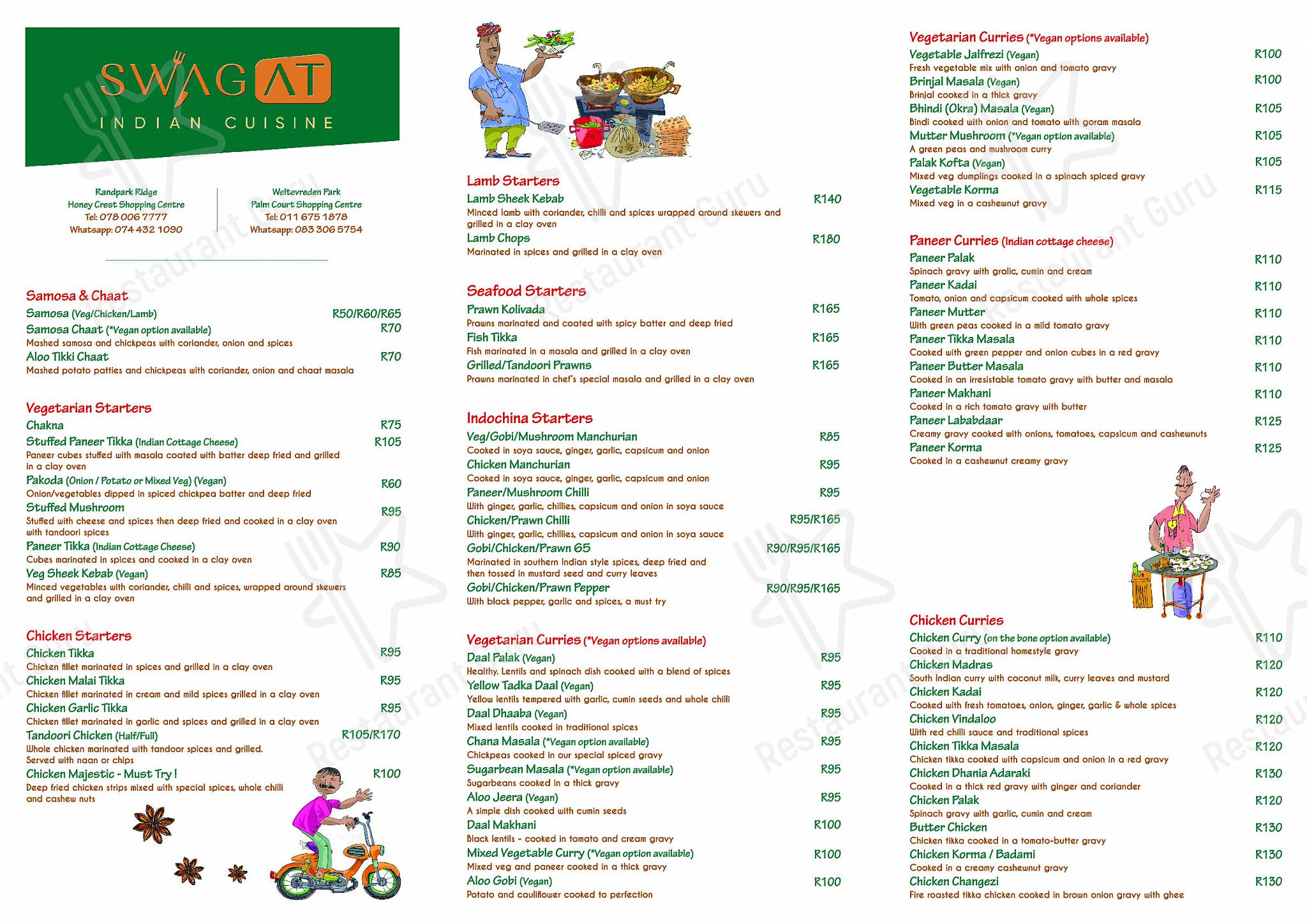 Menu at Swagat Honeycrest restaurant, Johannesburg, HONEY CREST