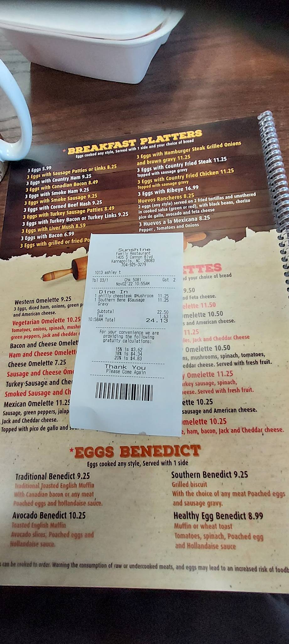 Menu at Sunshine Family Restaurant ️, Kannapolis