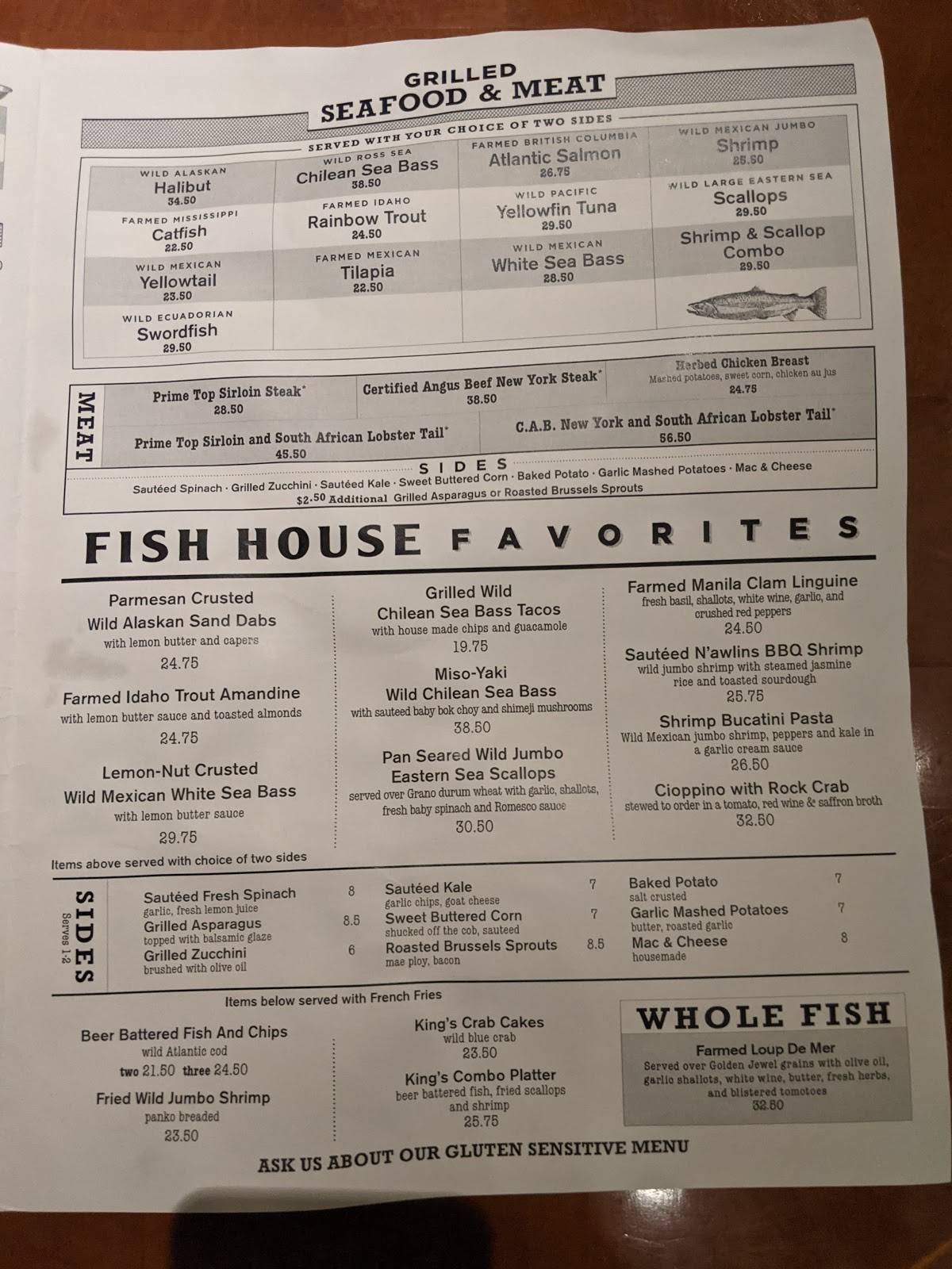 Menu at King's Fish House restaurant, Laguna Hills