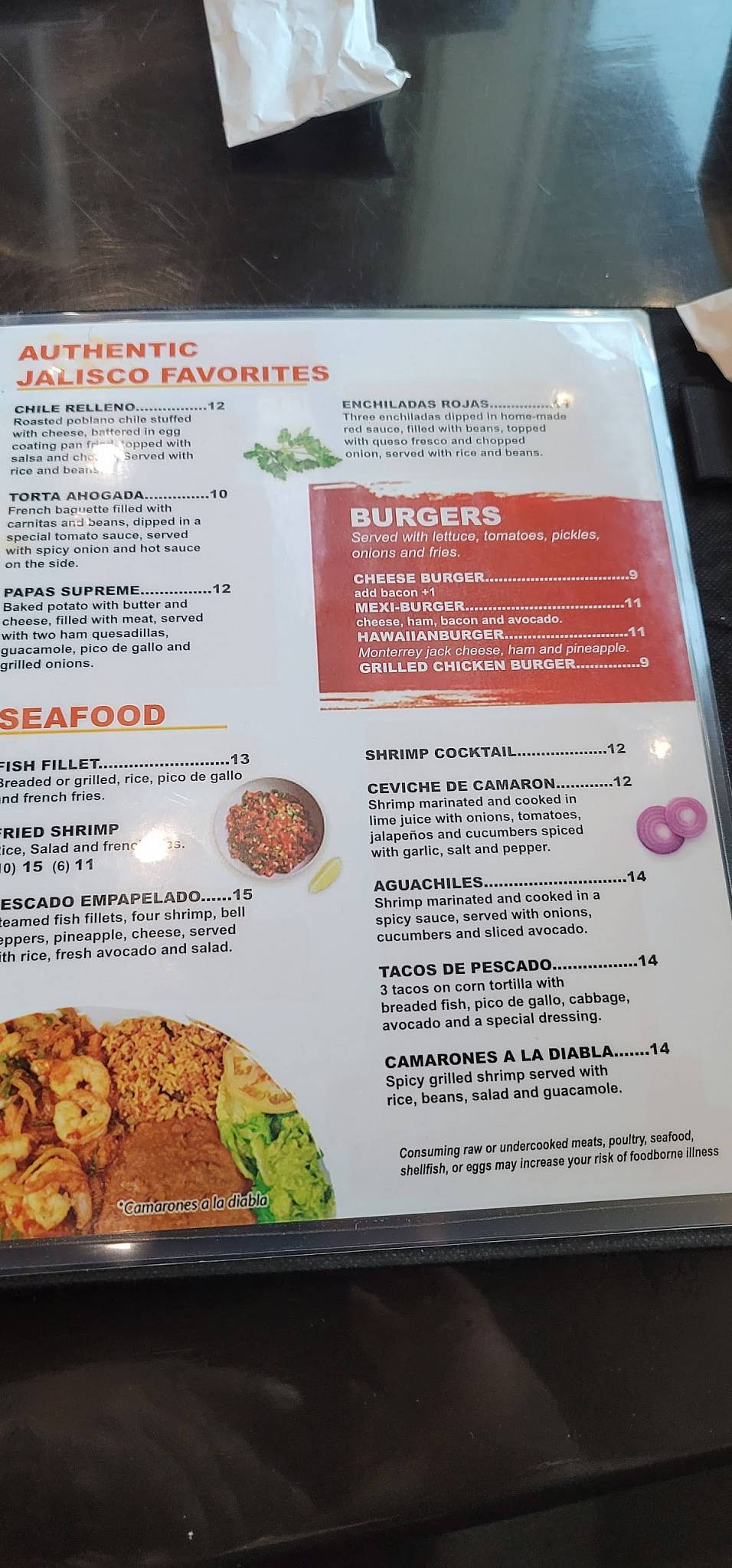 Menu at La Tequila Jalisco Rockport, TX restaurant, Rockport