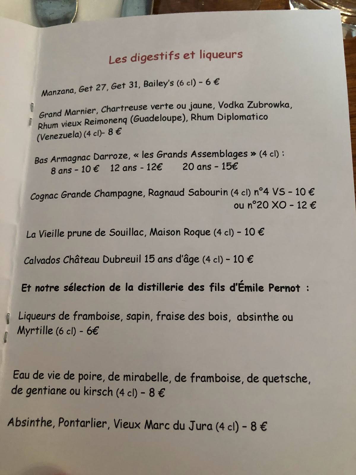 Menu au La Vache et le Cuisinier restaurant, Paris