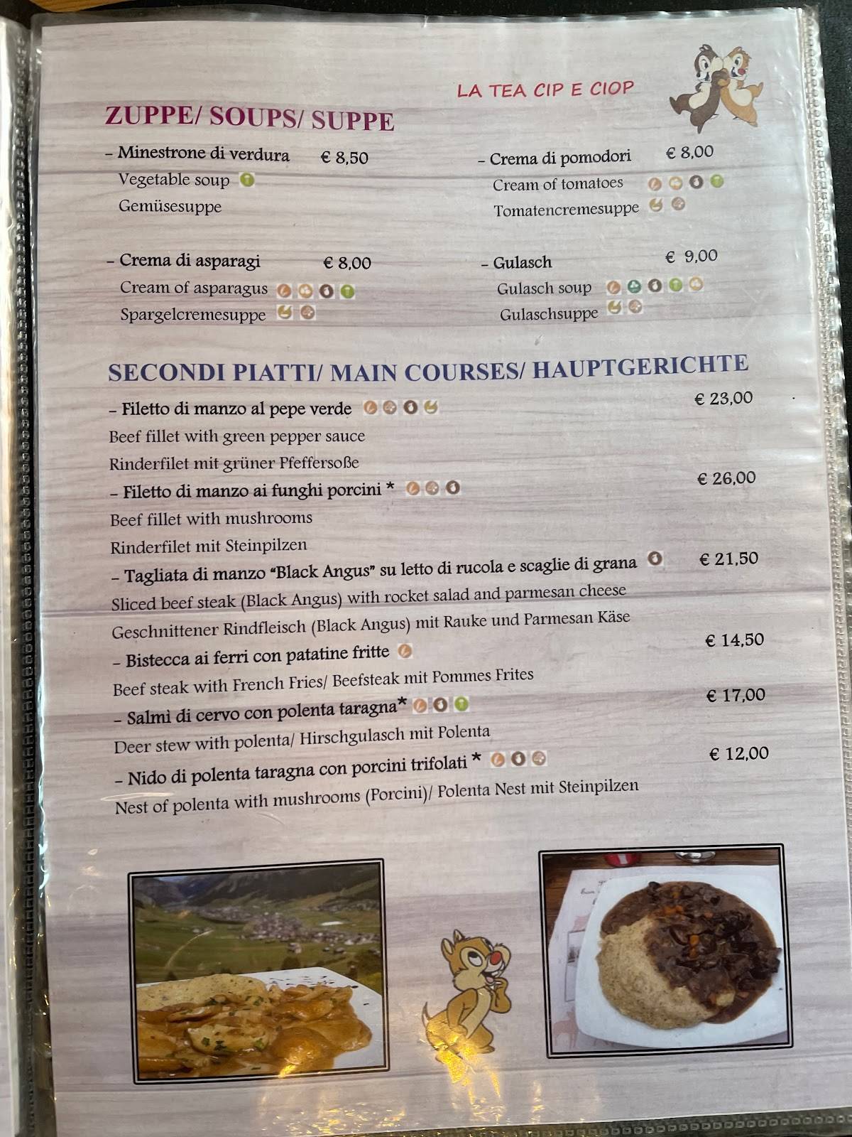 Menu da La Tea Cip & Ciop ristorante, Livigno
