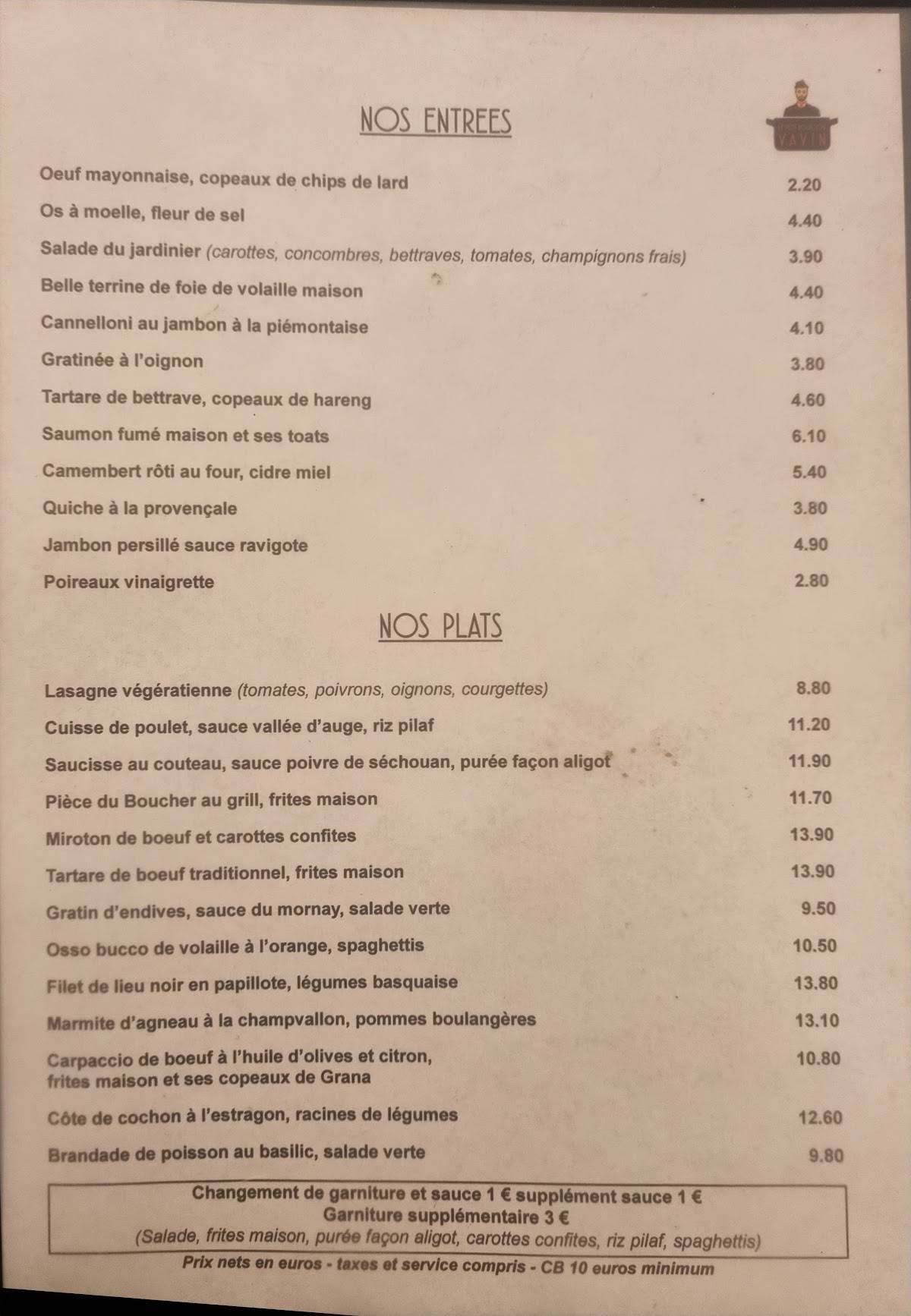 Menu au Le Petit Bouillon Vavin restaurant, Paris