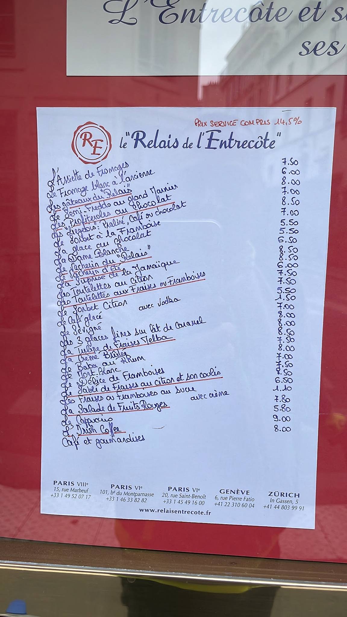 Menu au Le Relais de l