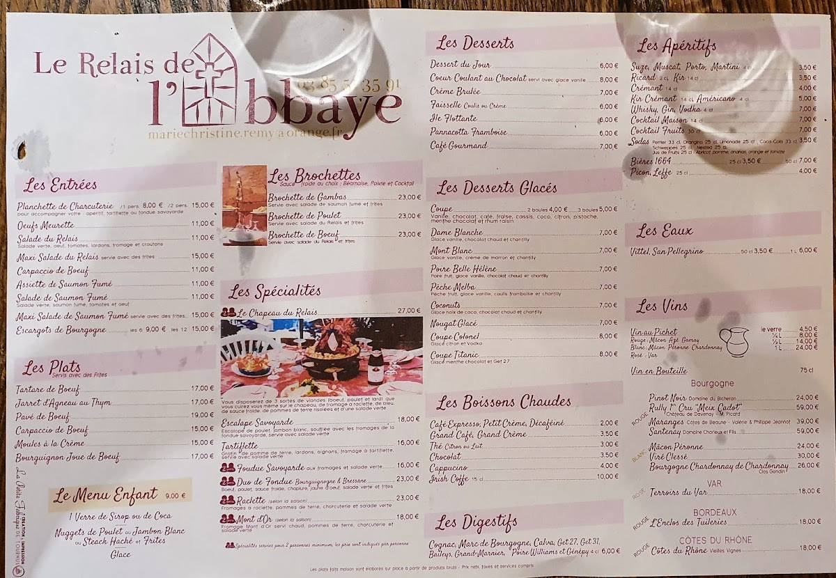 Menu Au Le Relais De L Abbaye Restaurant Tournus