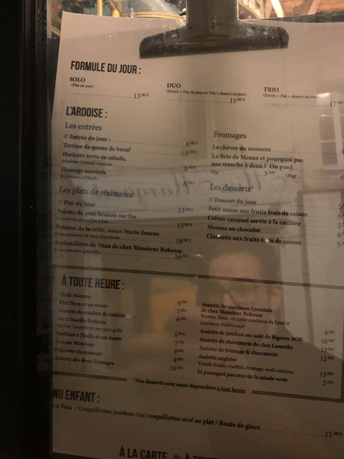 Menu at Le bouillon restaurant, Niort
